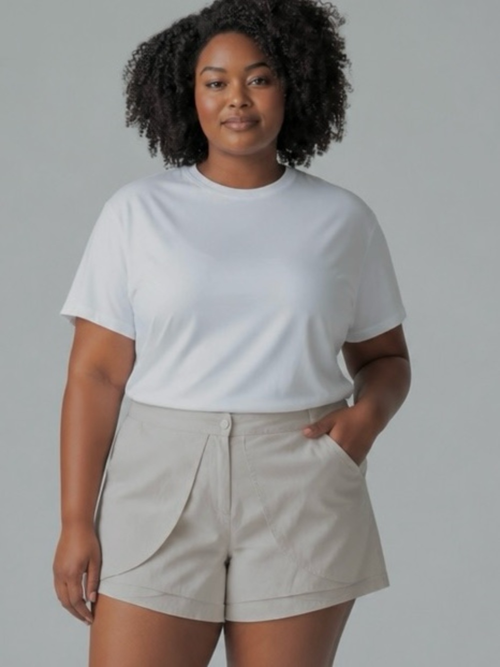 Khaki Cotton Shorts with Unique Overlapping Front Design Size XXL